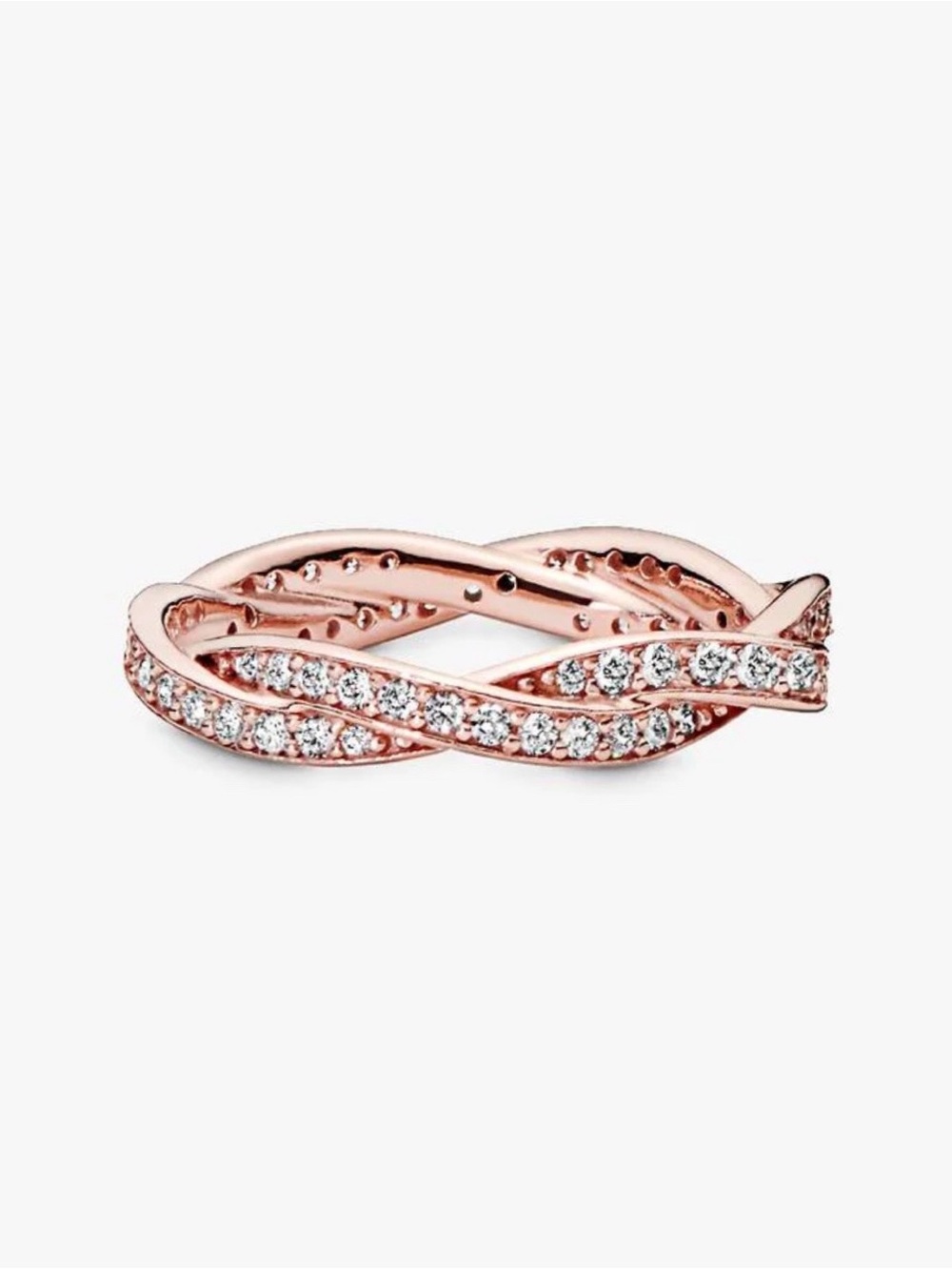 Pandora 14k Rose Gold Plated Twisted CZ Stackable Ring